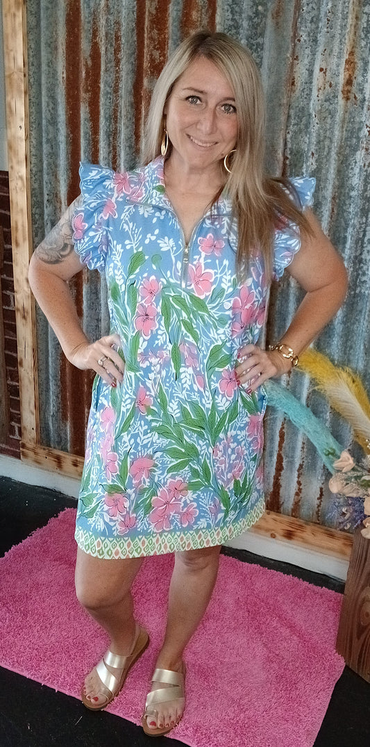 Garden Bloom Ruffle Sleeve Dress