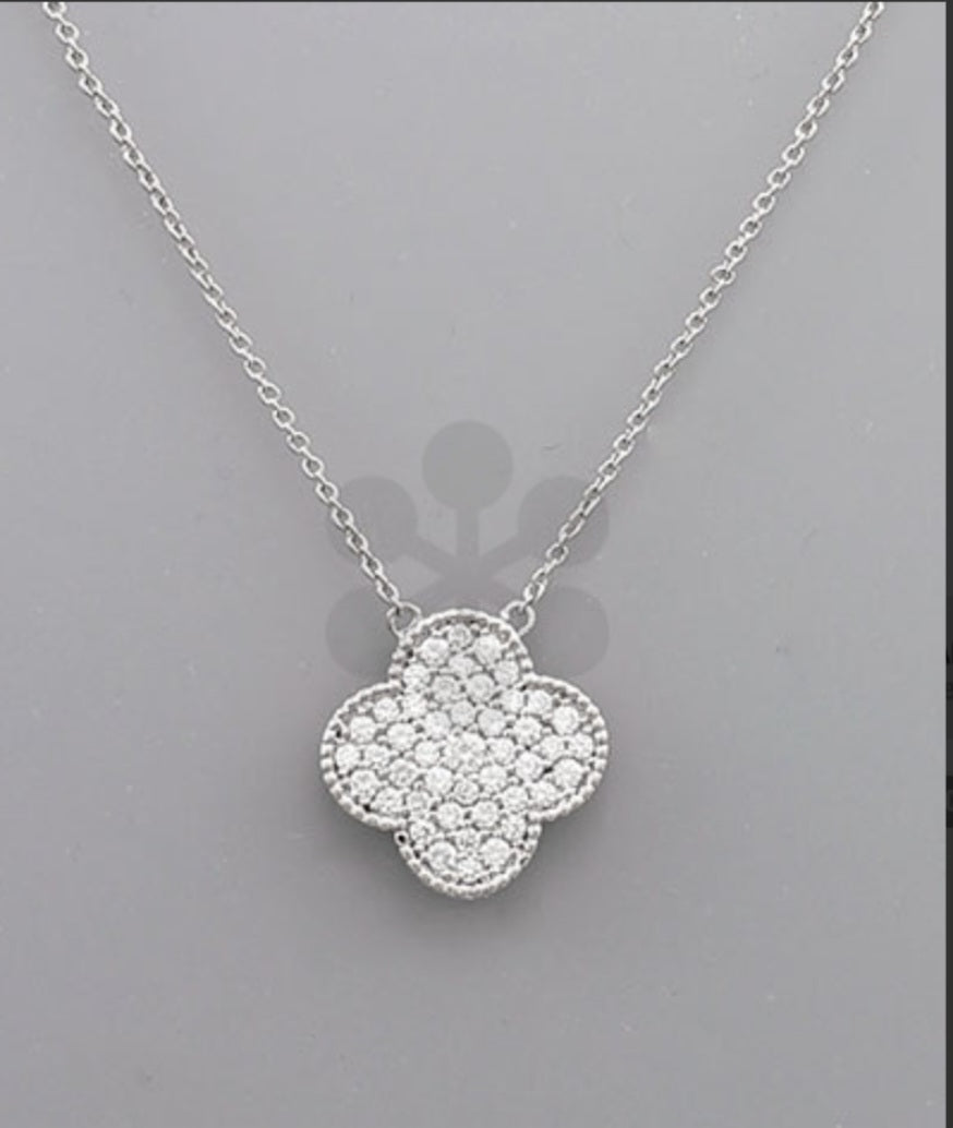 Clear Paved Clover Necklace