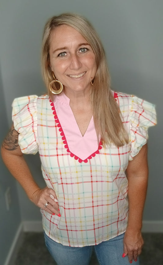 Pink Plaid Top