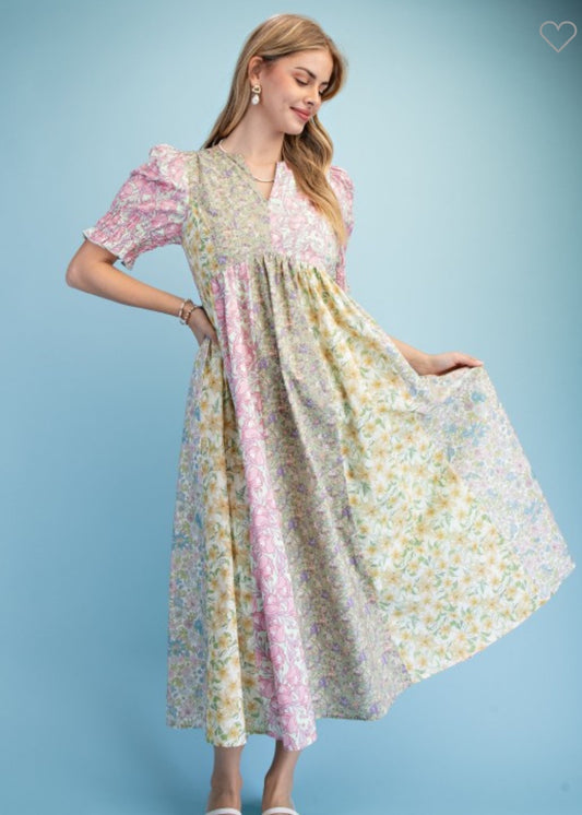 Mixed Floral Midi Dress