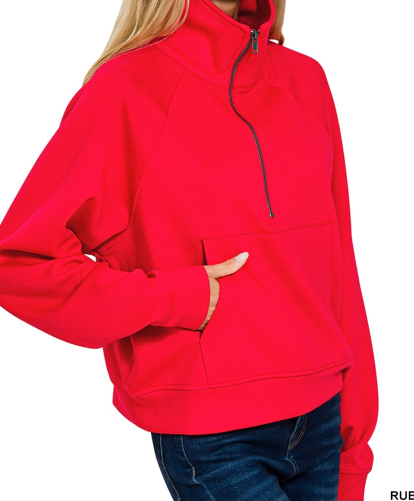 Ruby Scuba Half Zip Pullover w/Kangaroo Pocket