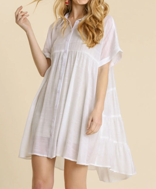 Off white Short Sleeve Button Down Dress