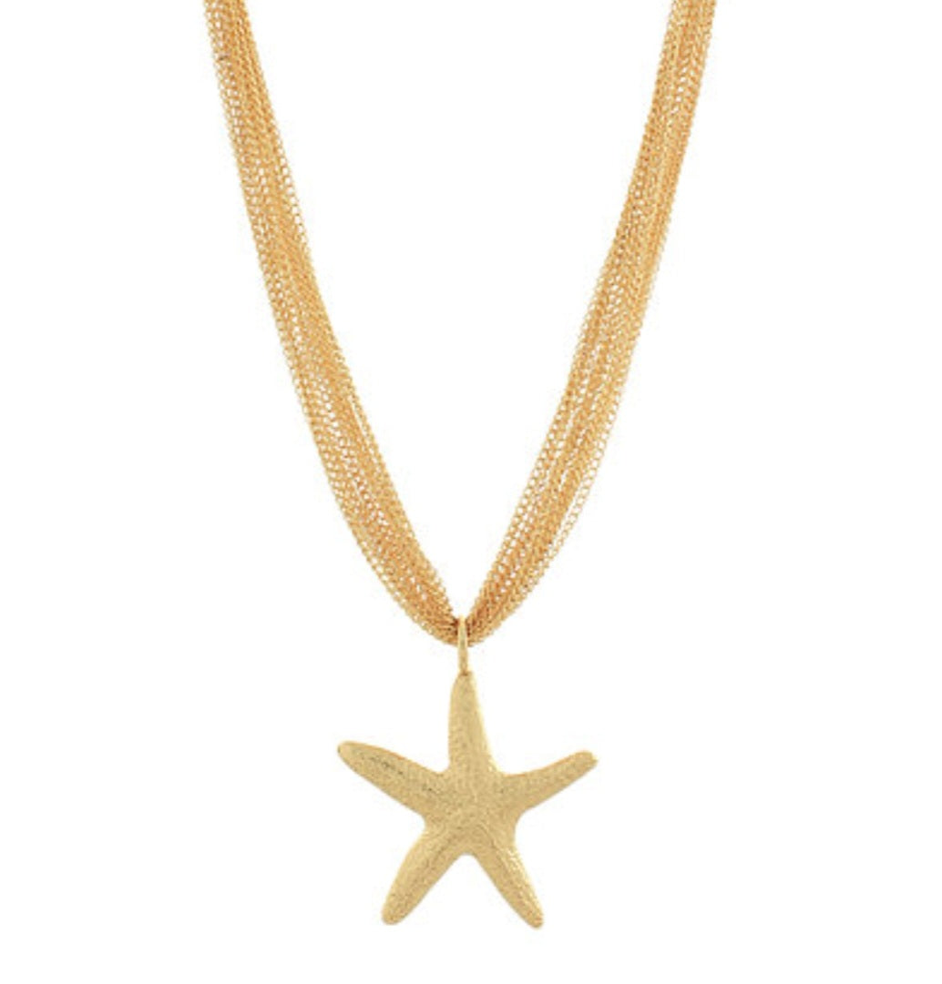 Gold Starfish Pendant Multichain Necklace