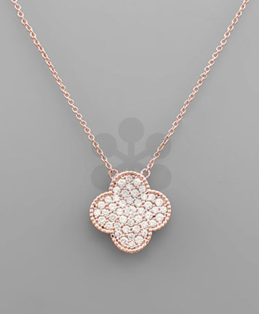 Rose Gold Paved Clear Necklace