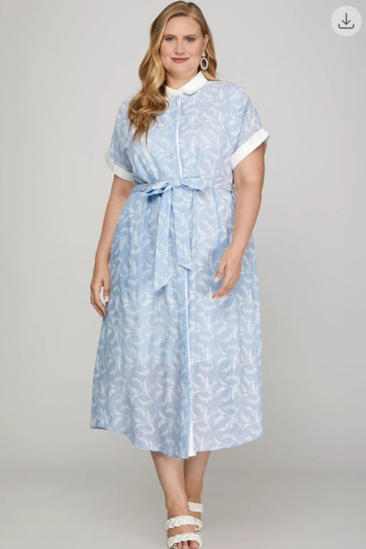Blue Dress w/ Tie belt -Plus