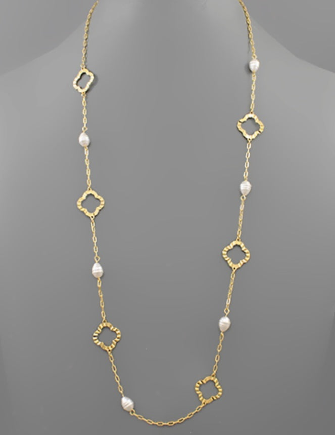 Clover Pearl Long Necklace