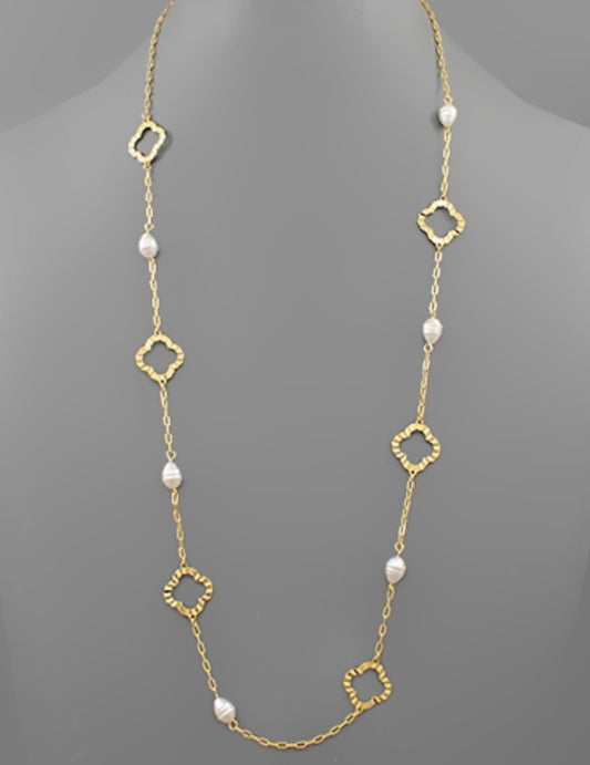 Clover Pearl Long Necklace