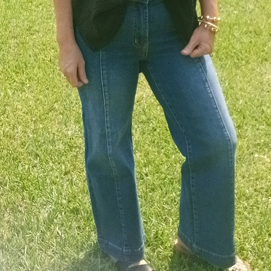 Dark Cropped Wide Leg Center Seam Jeans